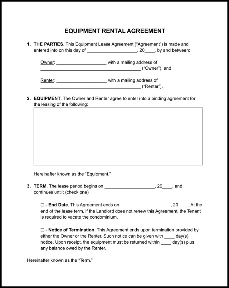 Sample of Machine Lease Agreement Template