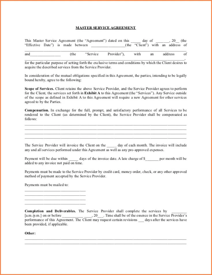 Sample of Master Service Agreement Template