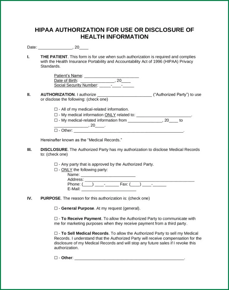 Sample of Medical Records Release Form