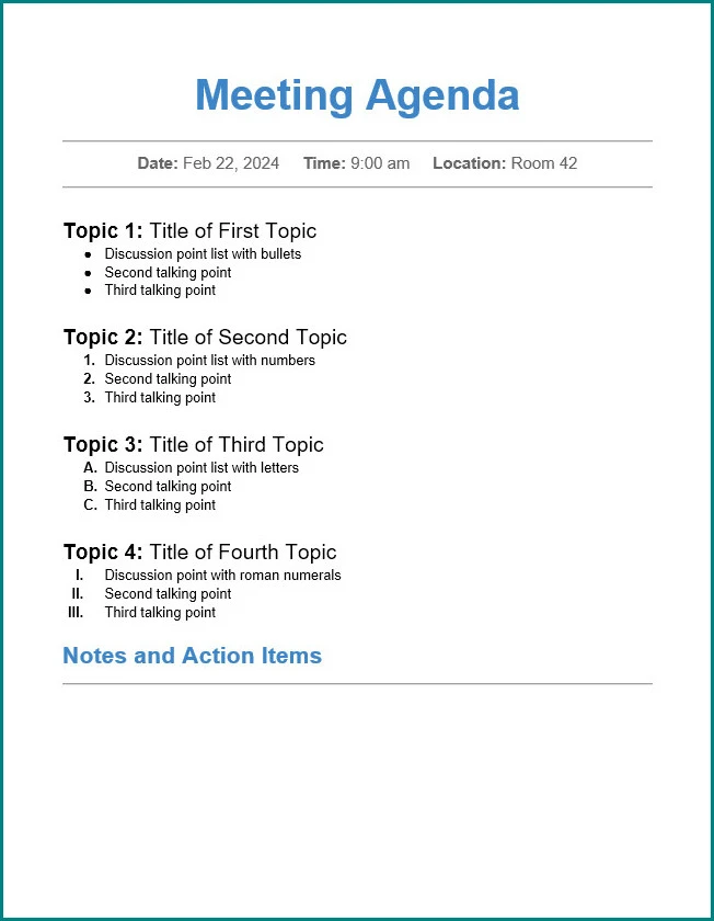 Sample of Meeting Agenda Template