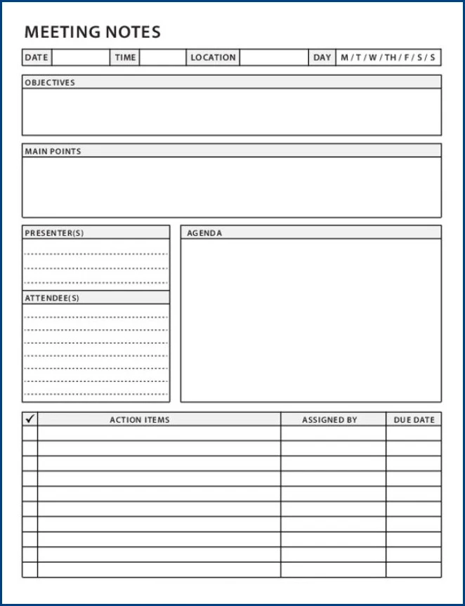 Sample of Meeting Notes Template