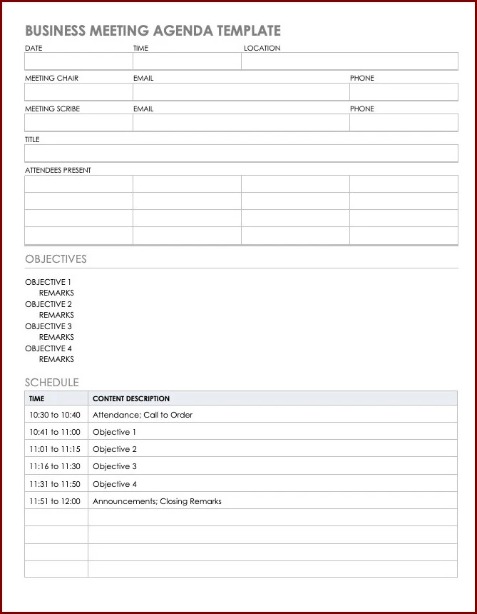 Sample of Meeting Schedule Template