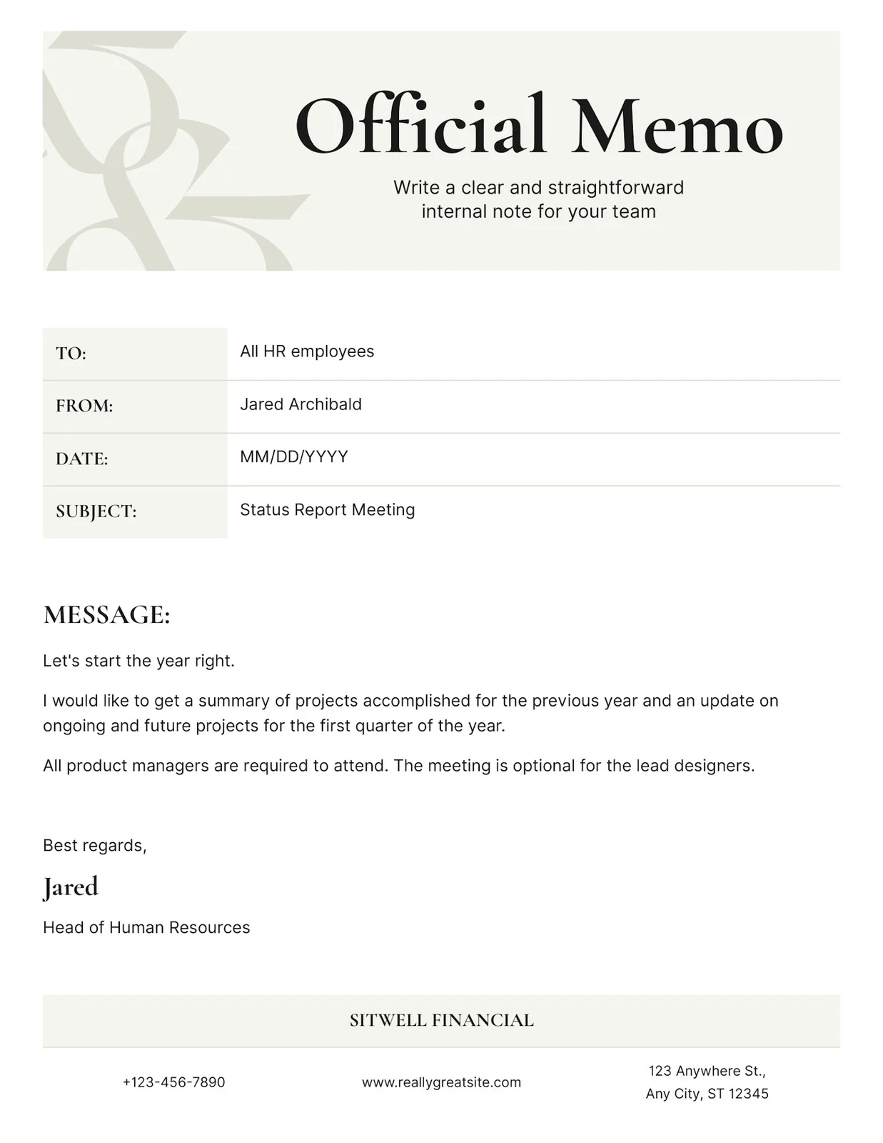 Sample of Memorandum Template