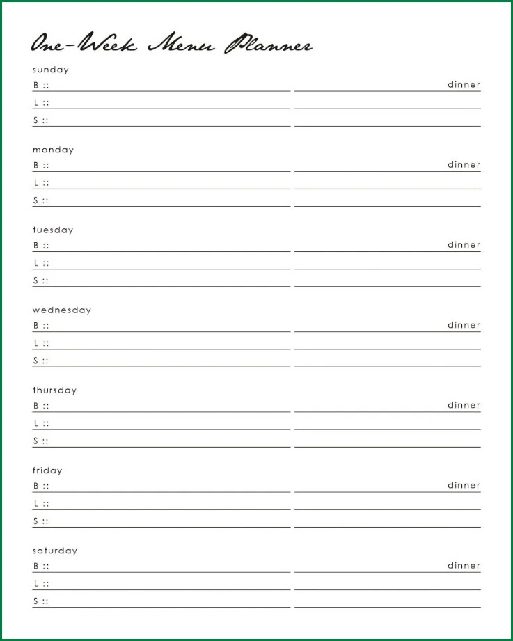 Sample of Menu Planner Template