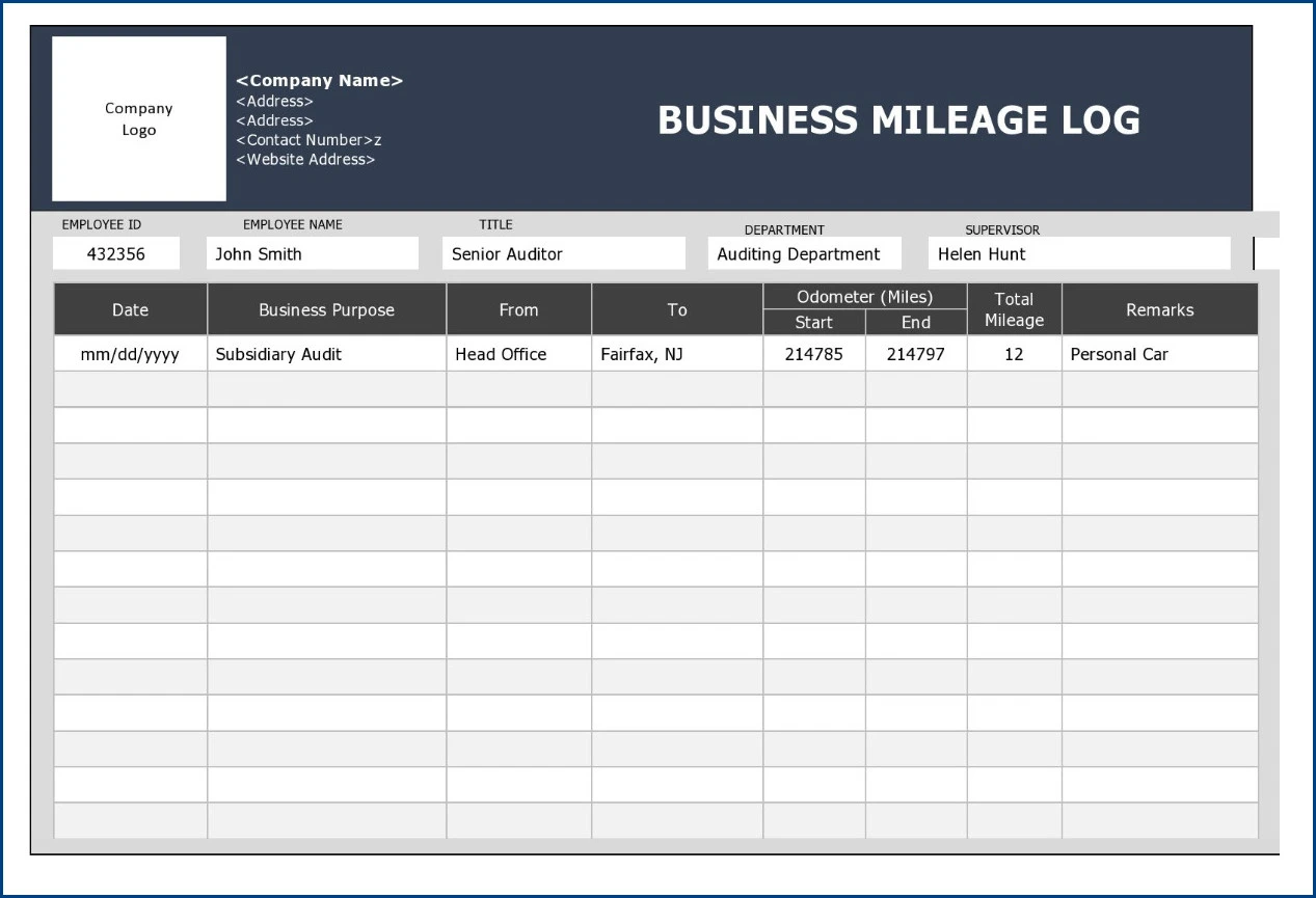 Sample of Mileage Log Template