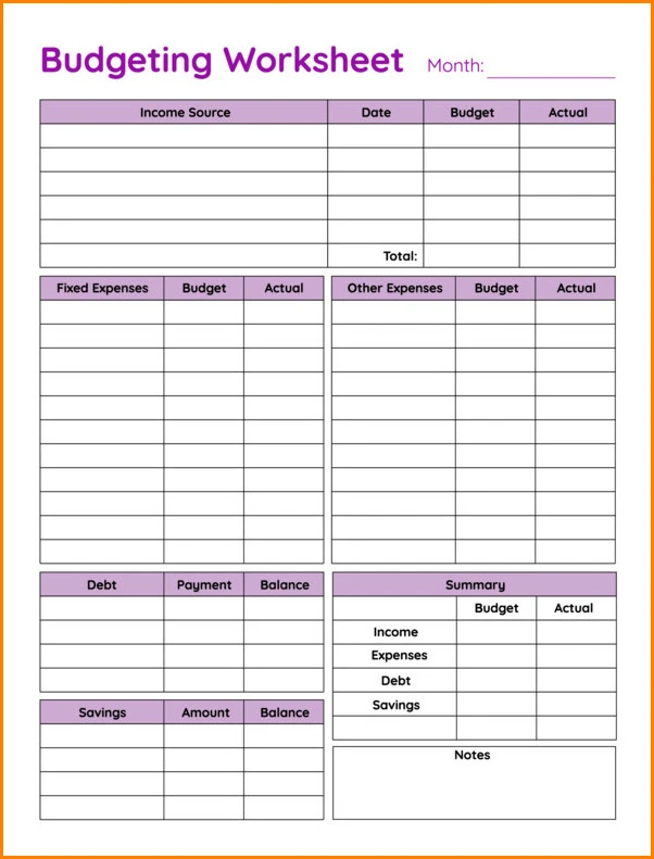 Sample of Money Management Worksheet Template