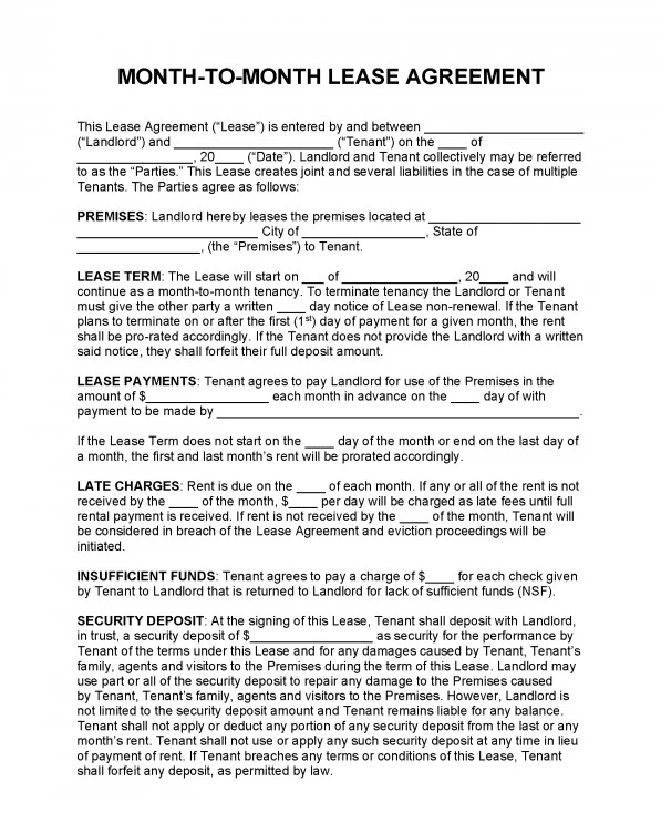 Sample of Month-to-month Lease Agreement Template