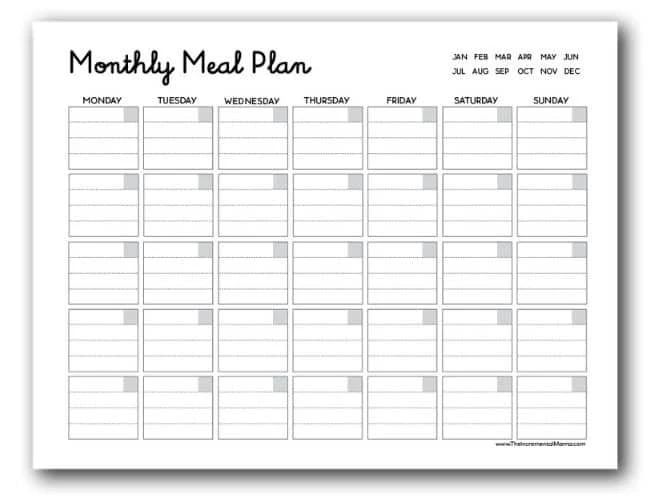 Sample of Monthly Meal Planner Template