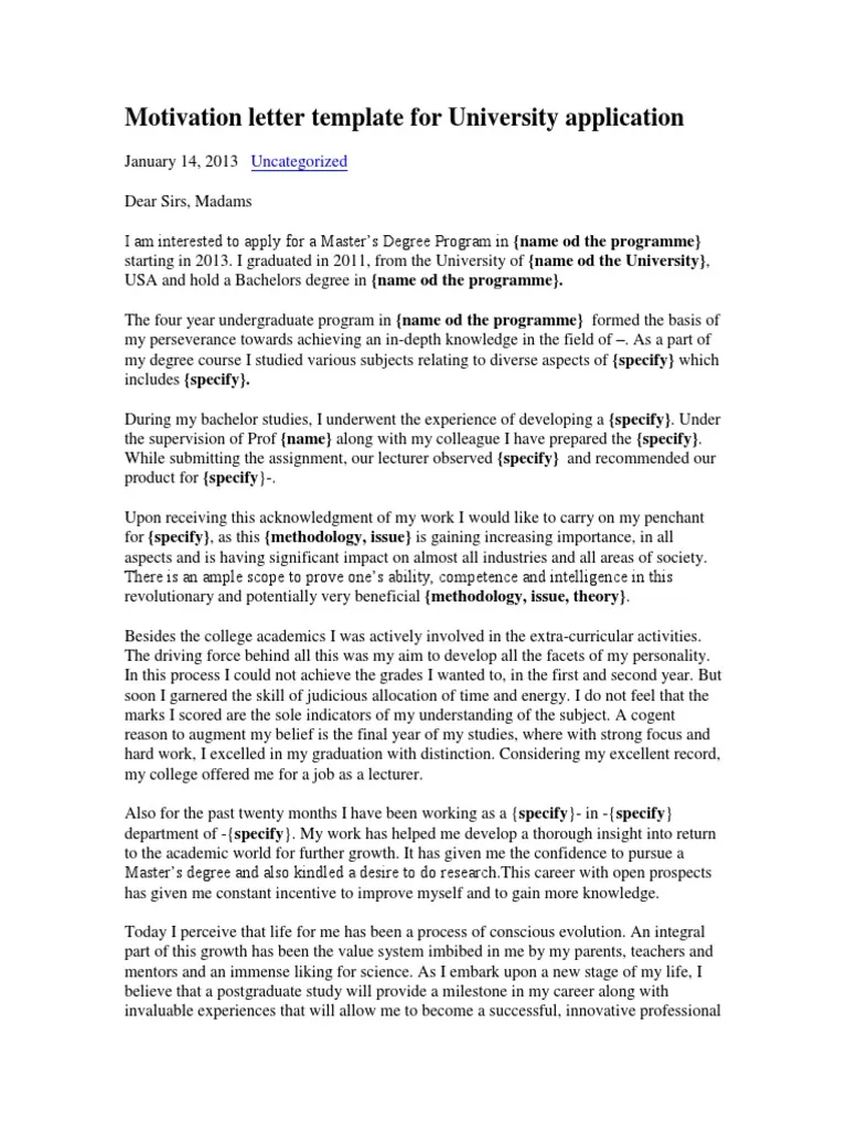 Sample of Motivation Letter Template