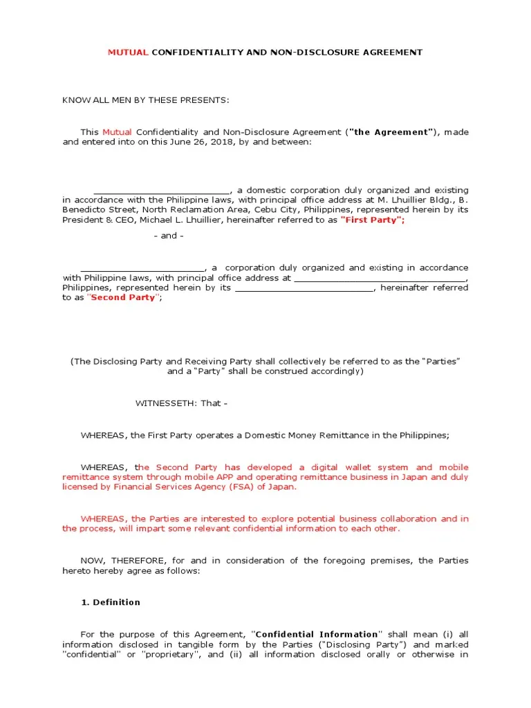 Sample of Mutual Confidentiality Agreement Template Sample of Mutual Confidentiality Agreement Template