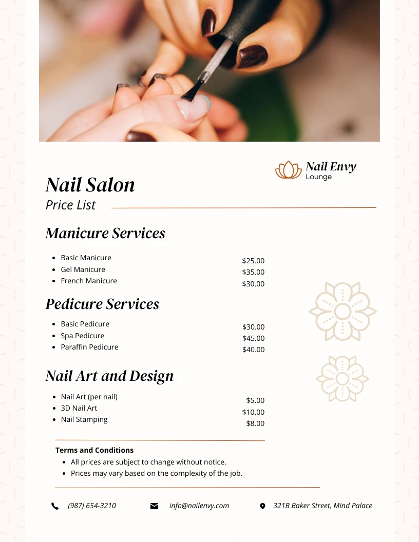 Sample of Nail Salon Price List Template Sample of Nail Salon Price List Template