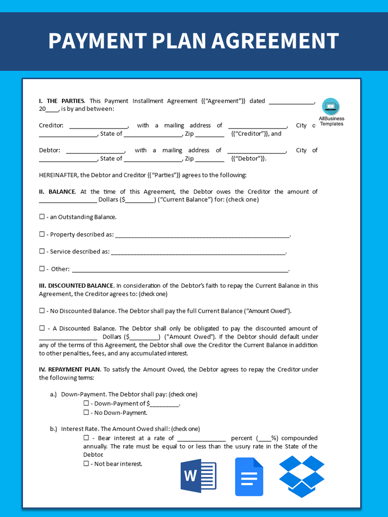 Sample of Payment Plan Agreement Template Sample of Payment Plan Agreement Template