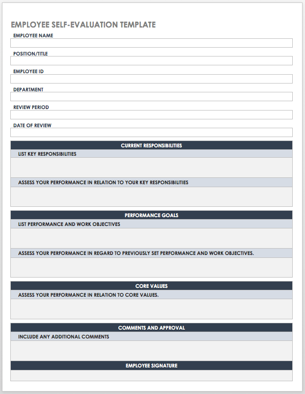 Sample of Self Performance Review Template Sample of Self Performance Review Template