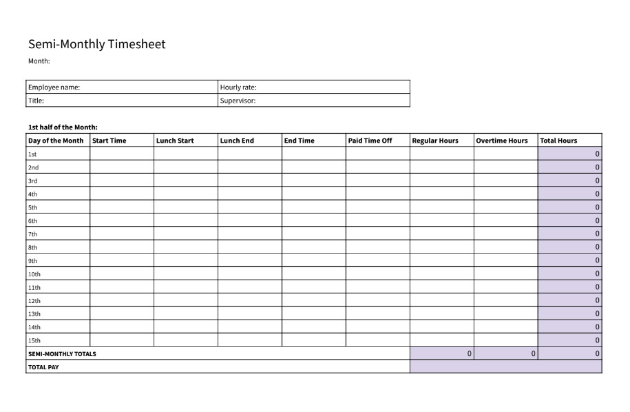 Sample of Semi Monthly Timesheet Template Sample of Semi Monthly Timesheet Template