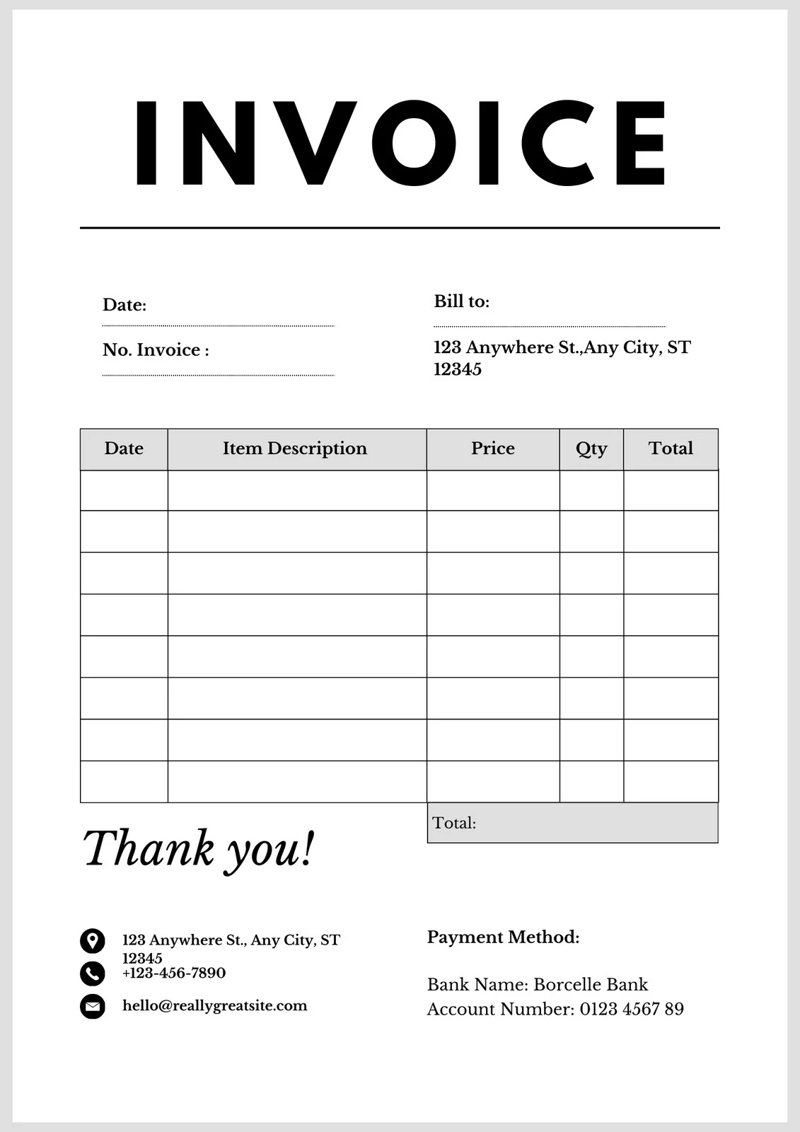 Sample of Service Invoice Template