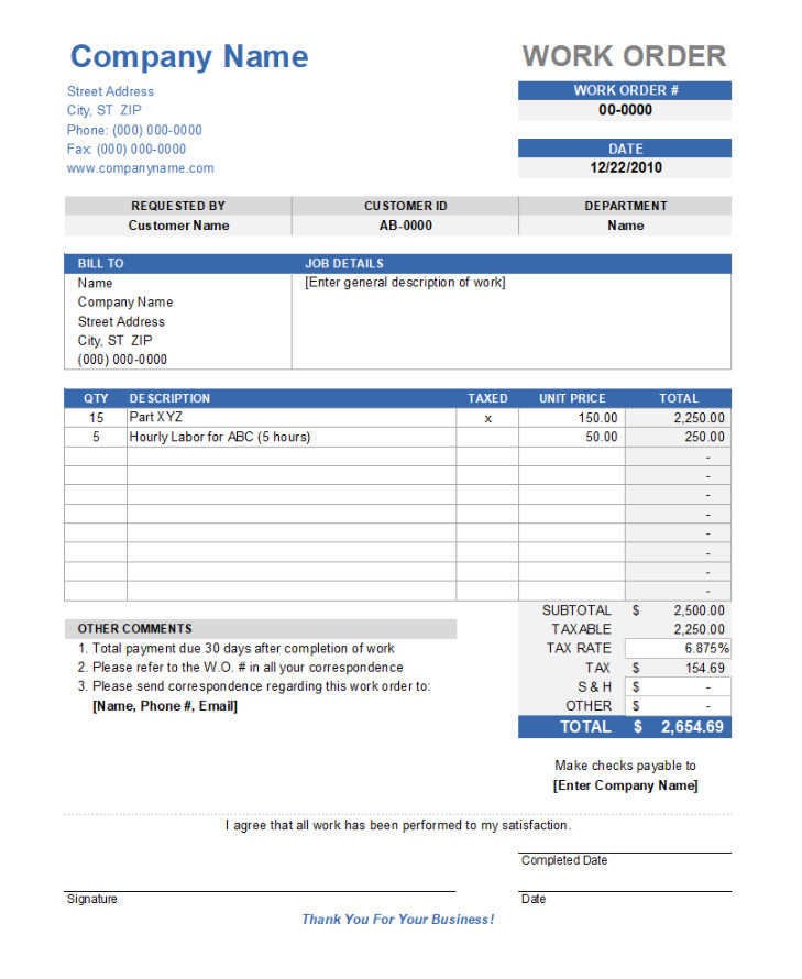 Sample of Service Order Template Sample of Service Order Template