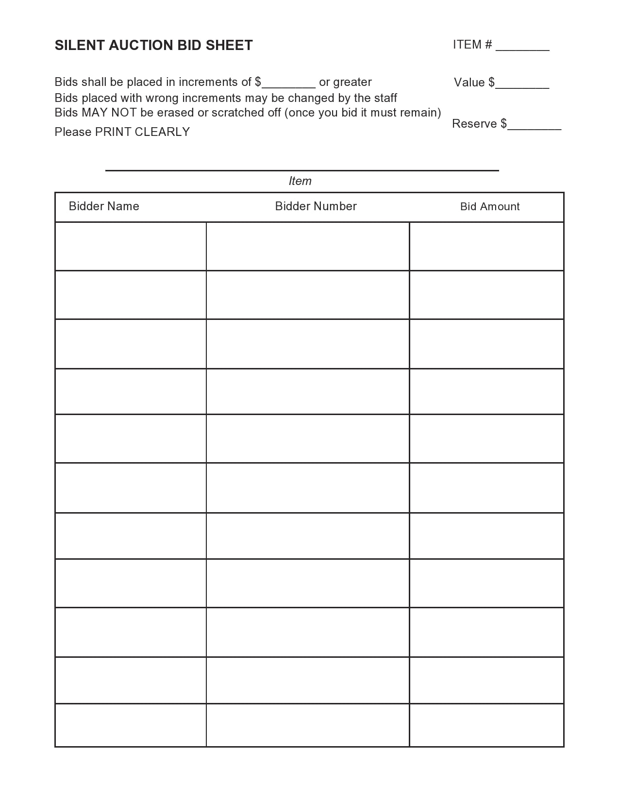 Sample of Silent Auction Template Sample of Silent Auction Template