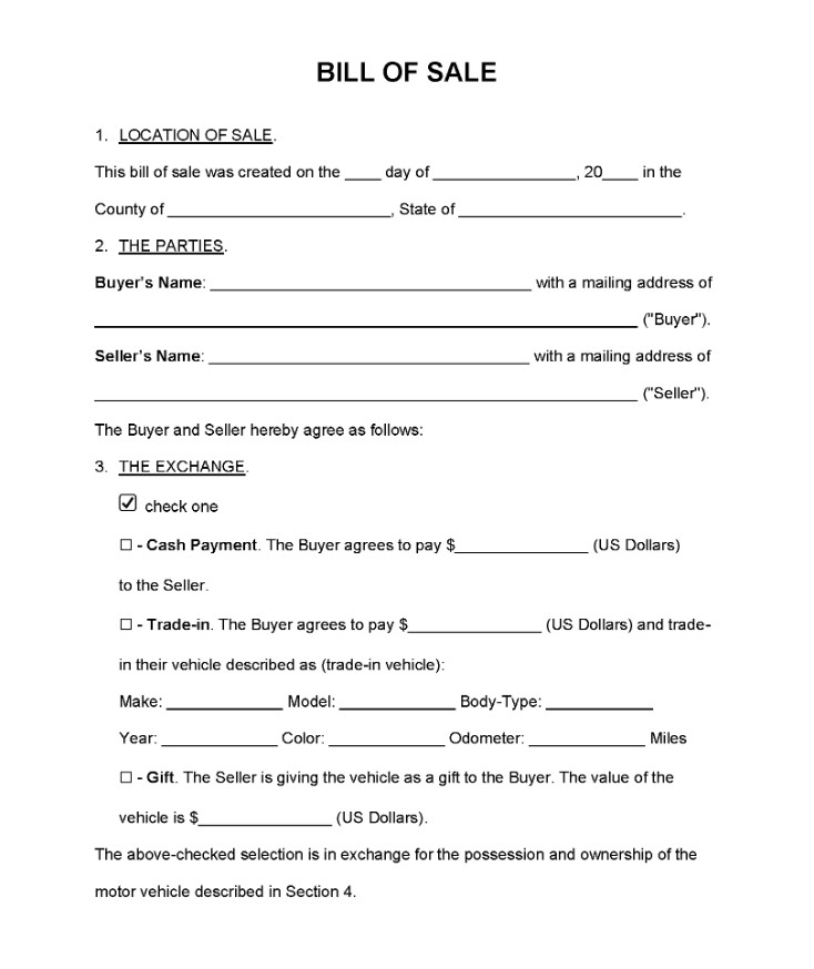 Sample of Standard Bill of Sale Template Sample of Standard Bill of Sale Template