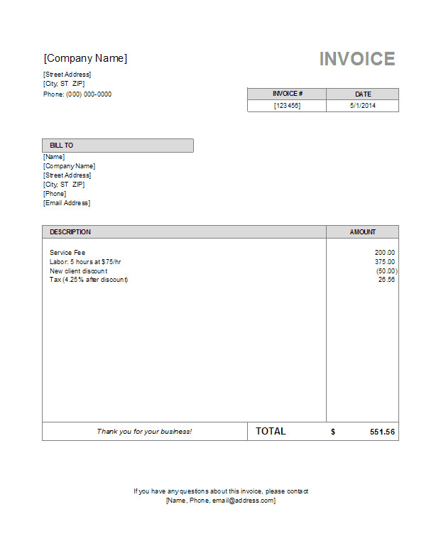 Sample of Standard Invoice Template Sample of Standard Invoice Template
