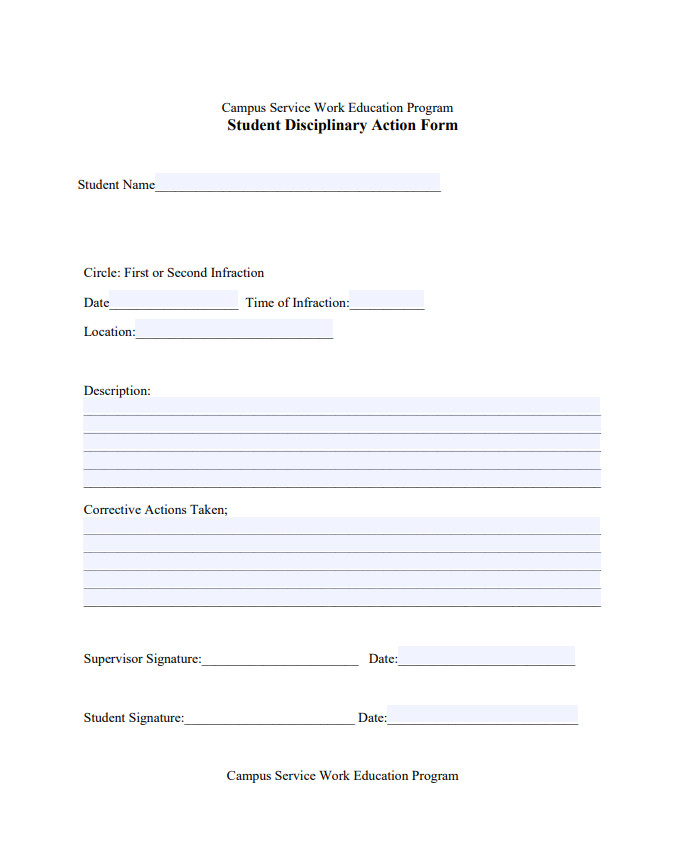 Sample of Student Disciplinary Action Form Sample of Student Disciplinary Action Form