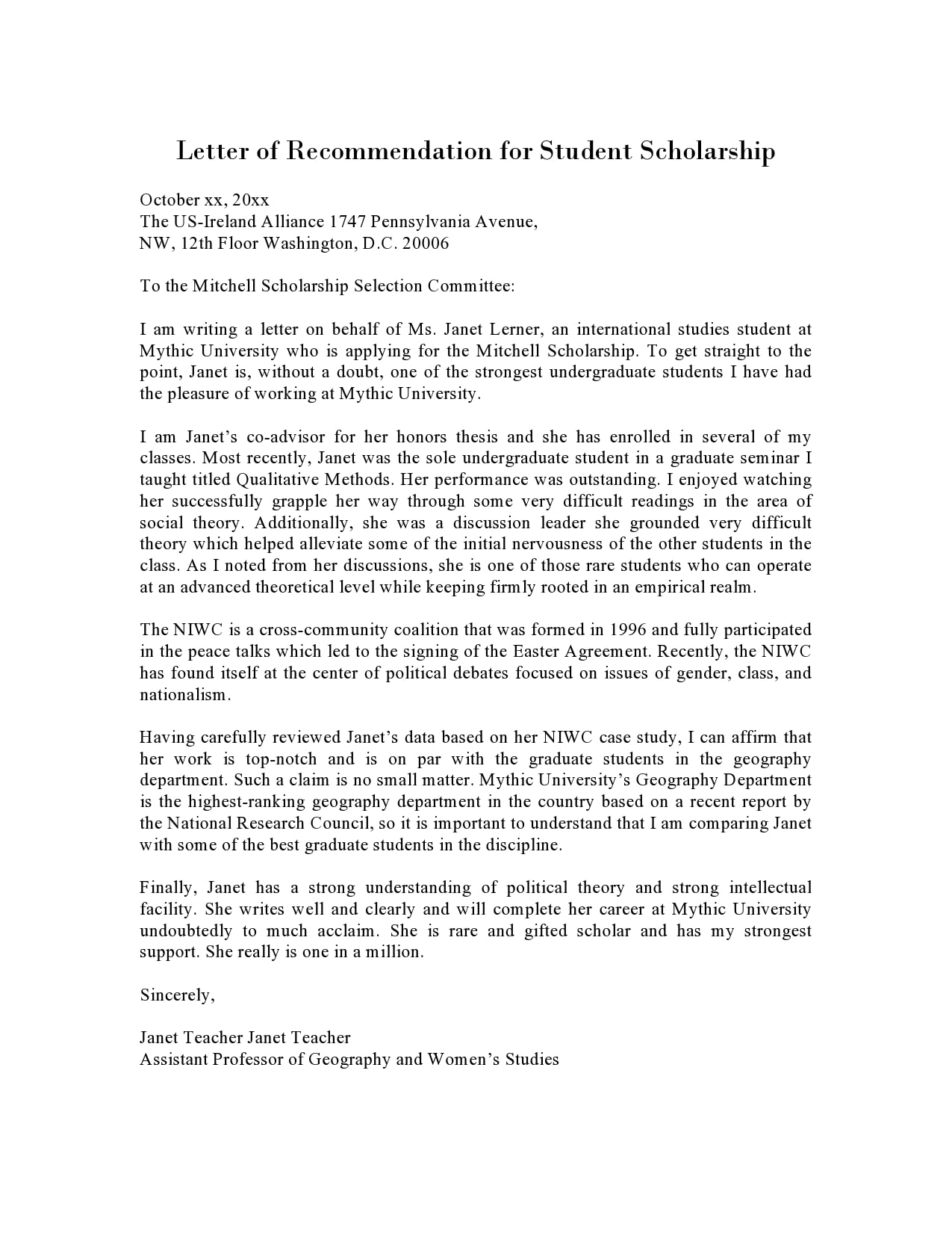 Scholarship Recommendation Letter Template Example Scholarship Recommendation Letter Template Example