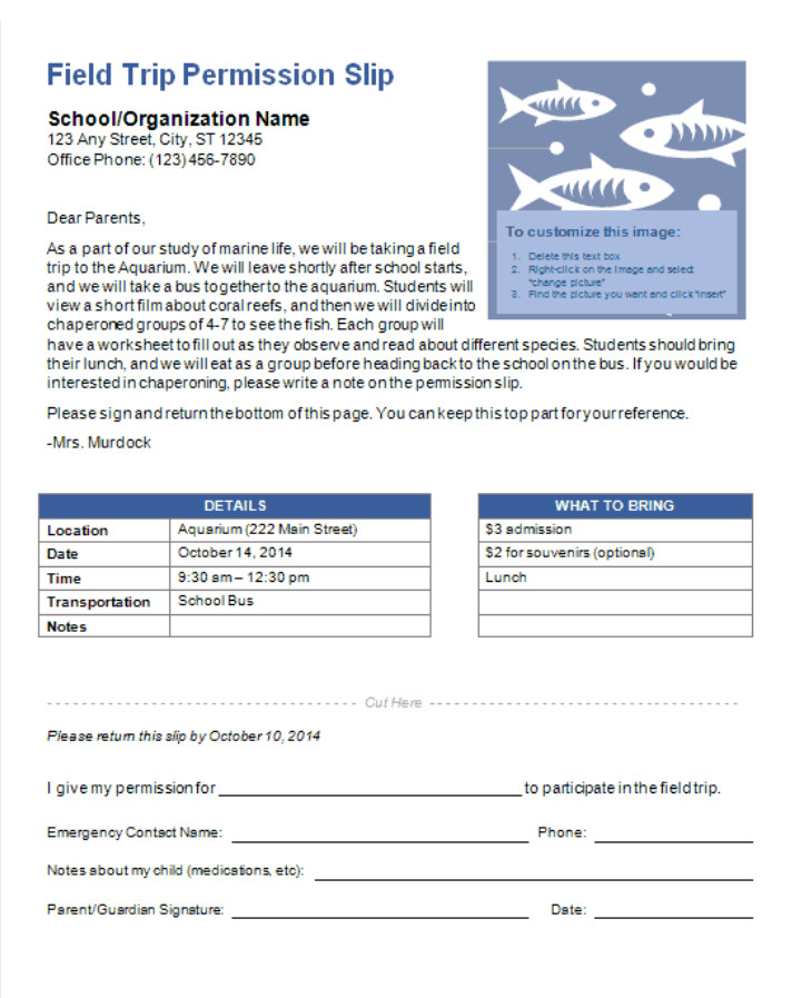 School Permission Slip Template