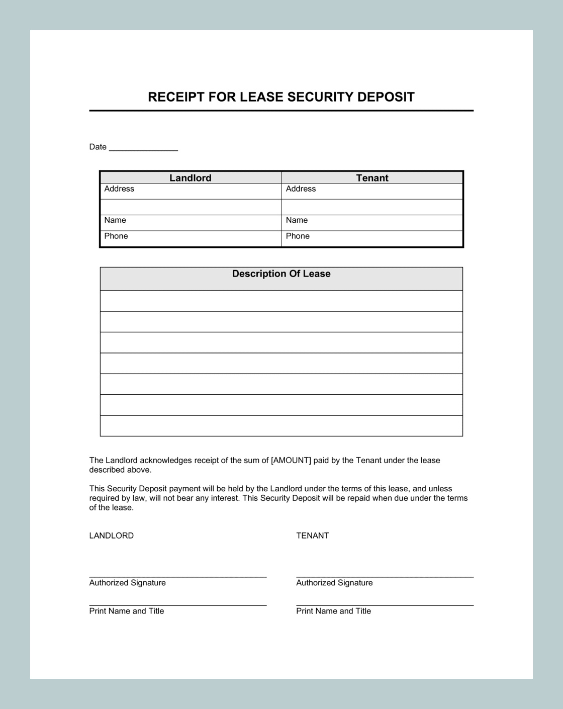 Security Deposit Receipt Template Example Security Deposit Receipt Template Example
