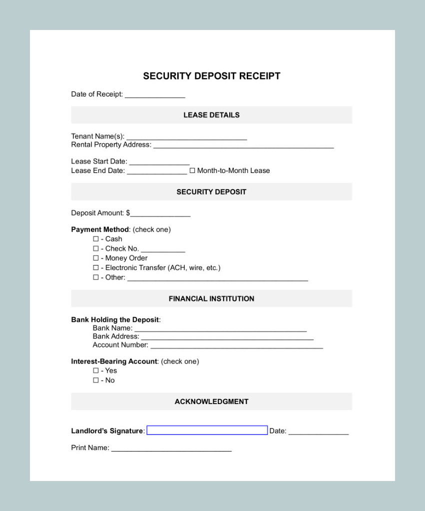 Security Deposit Receipt Template Sample Security Deposit Receipt Template Sample