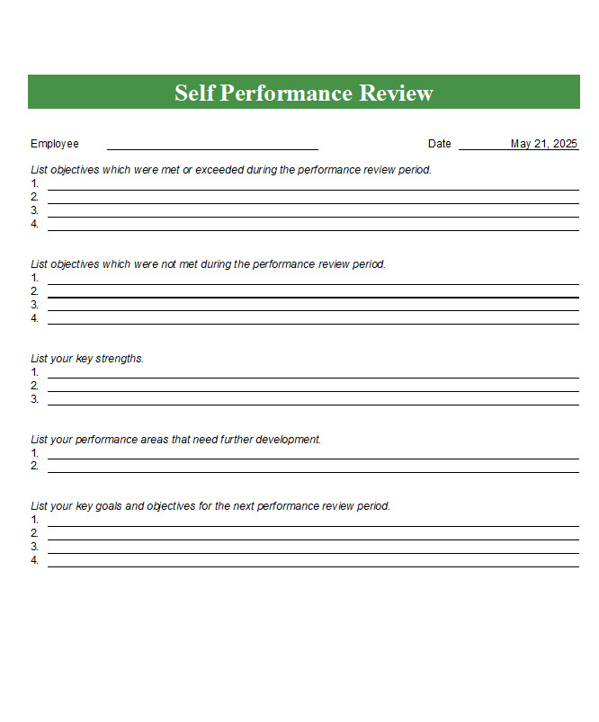 Self Performance Review Template