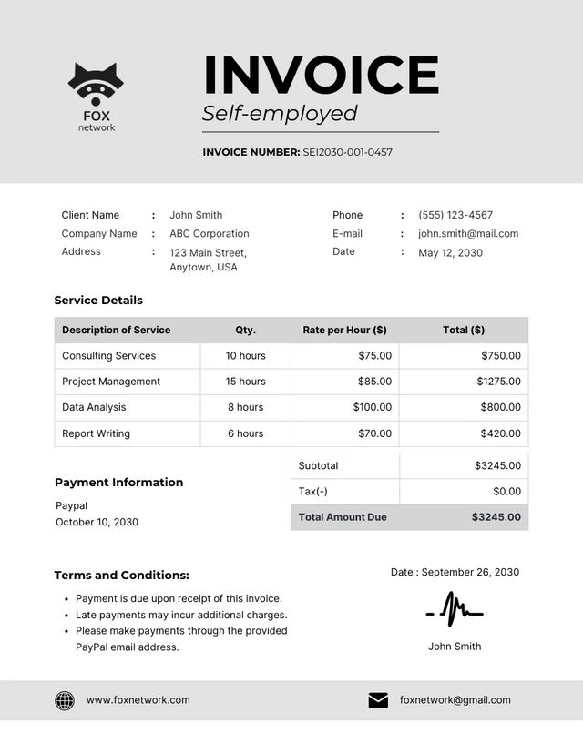Self-employed Invoice Template Sample Self-employed Invoice Template Sample