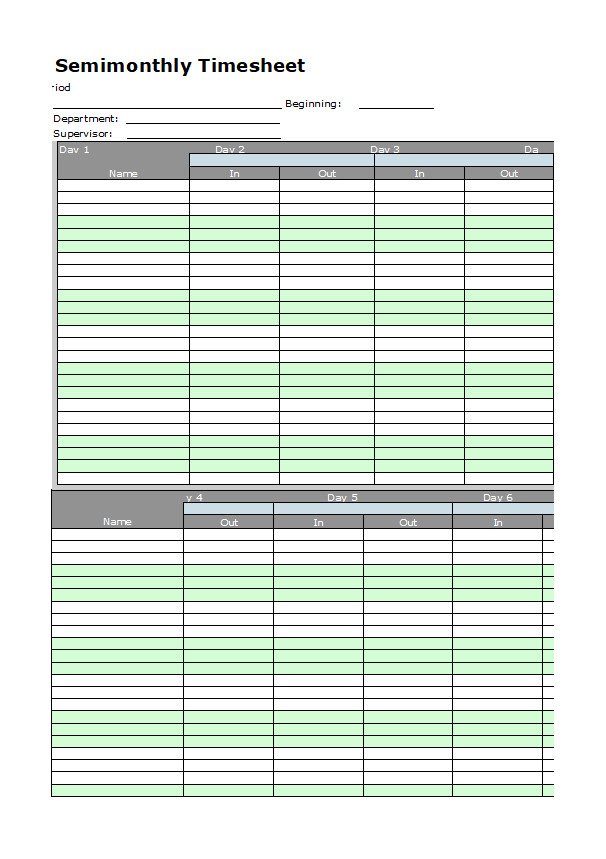 Semi Monthly Timesheet Template