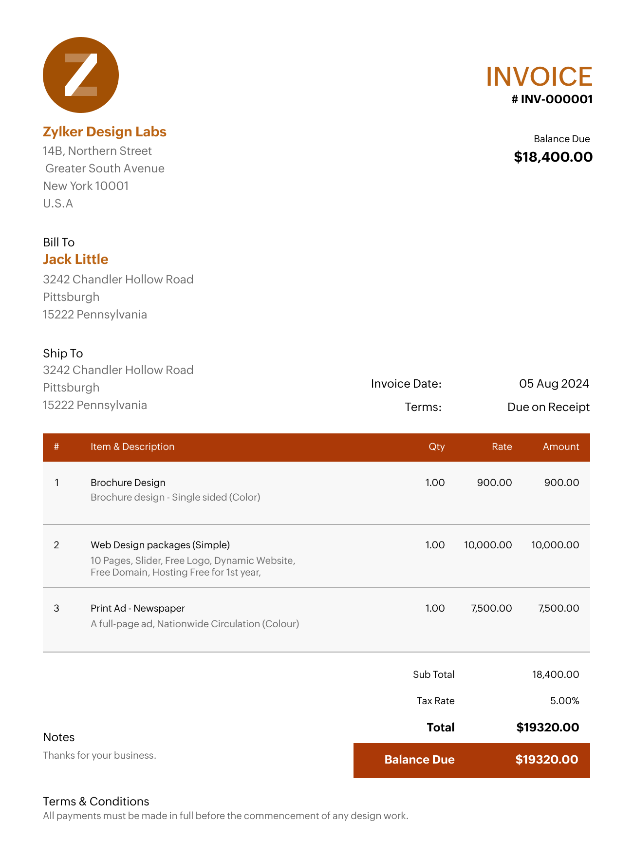 Service Invoice Template Example Service Invoice Template Example