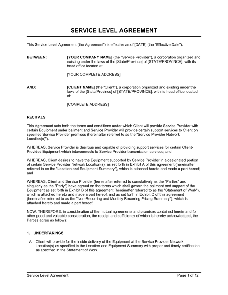 Service Level Agreement Template (Word)