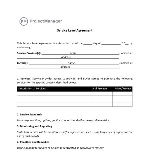 Service Level Agreement Template Sample Service Level Agreement Template Sample