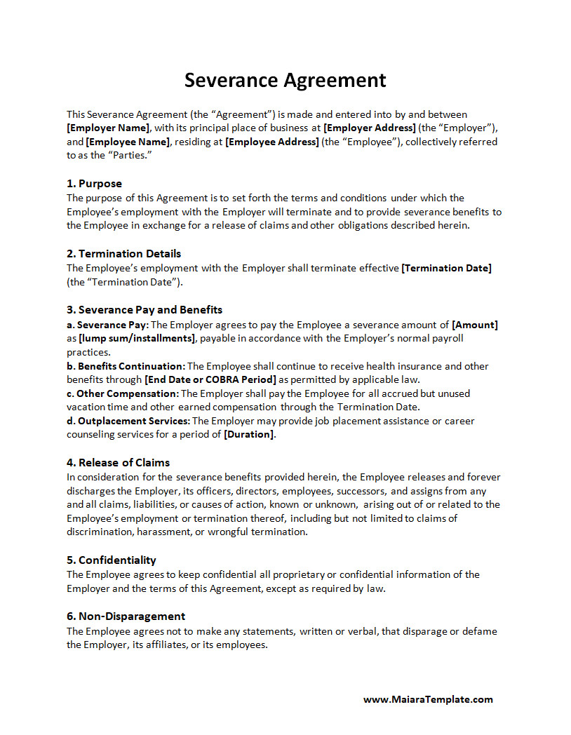 Severance Agreement Template Severance Agreement Template