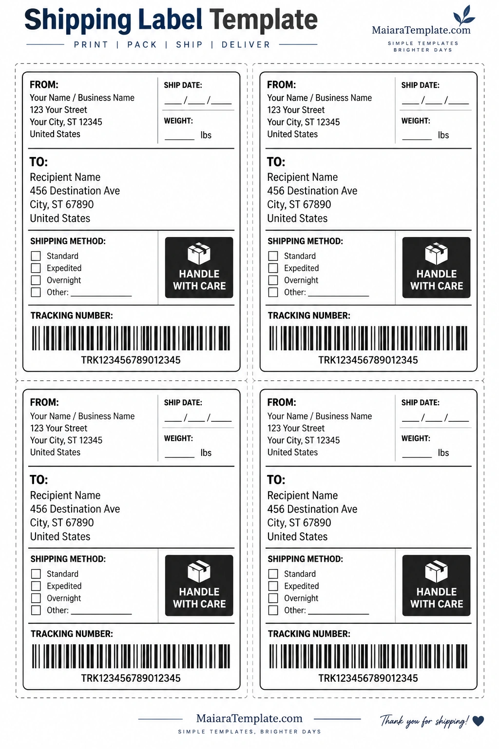 Shipping Label Template Shipping Label Template