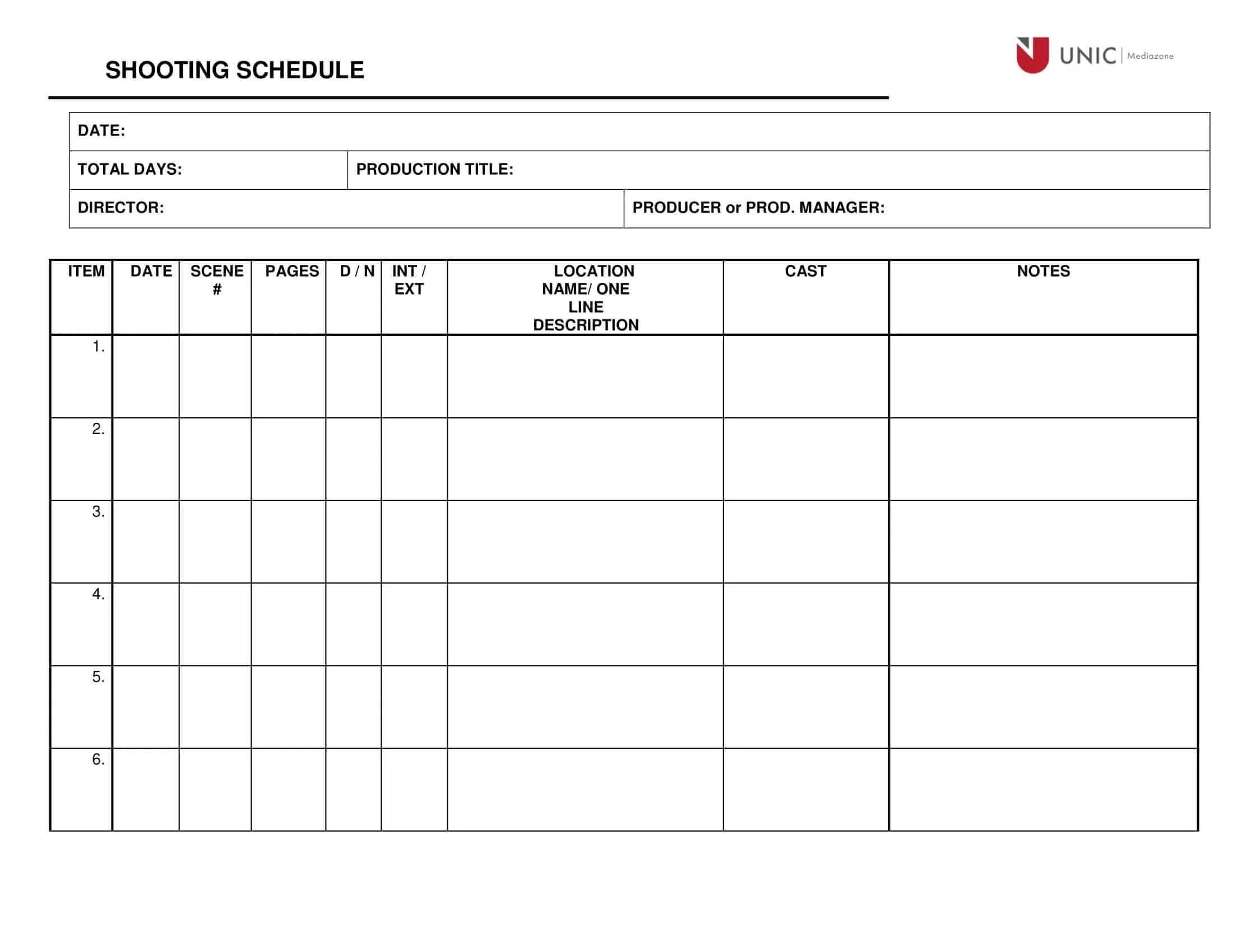 Shooting Schedule Template Sample Shooting Schedule Template Sample