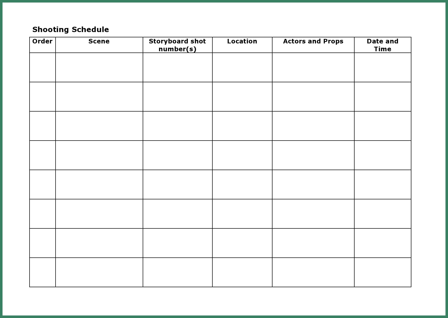 Shooting Schedule Template Shooting Schedule Template
