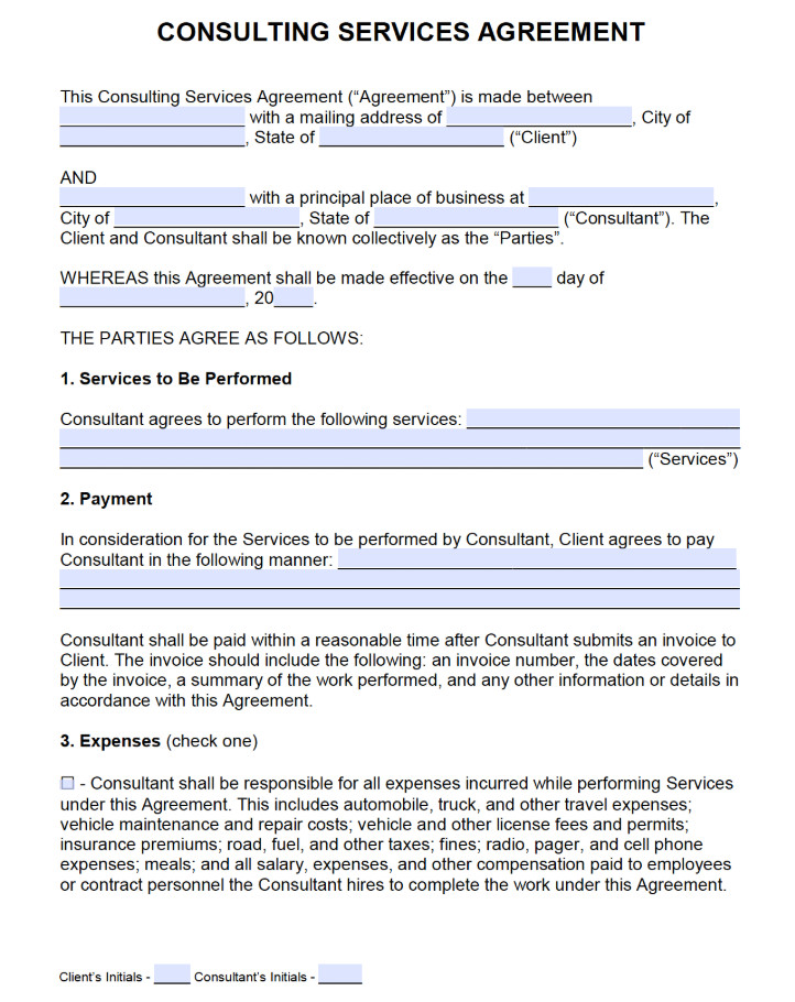 Short Consulting Agreement Template Sample