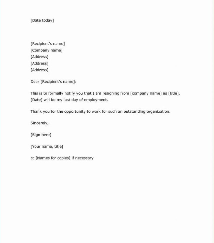 Short Resignation Letter Template Example Short Resignation Letter Template Example