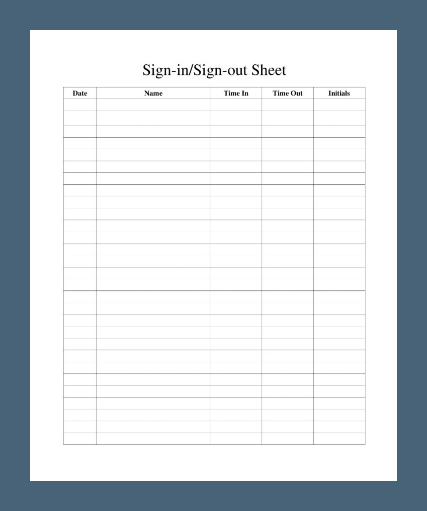 Sign-in Sign-out Sheet Template Sample Sign-in Sign-out Sheet Template Sample