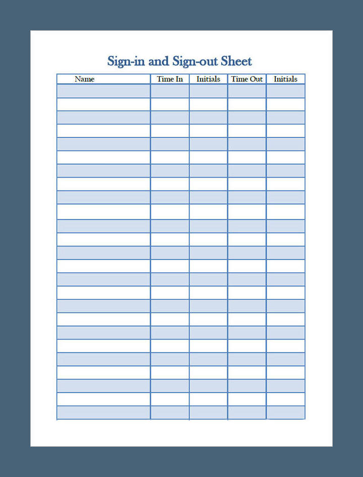 Sign-in Sign-out Sheet Template Sign-in Sign-out Sheet Template
