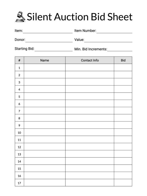 Silent Auction Template Example Silent Auction Template Example