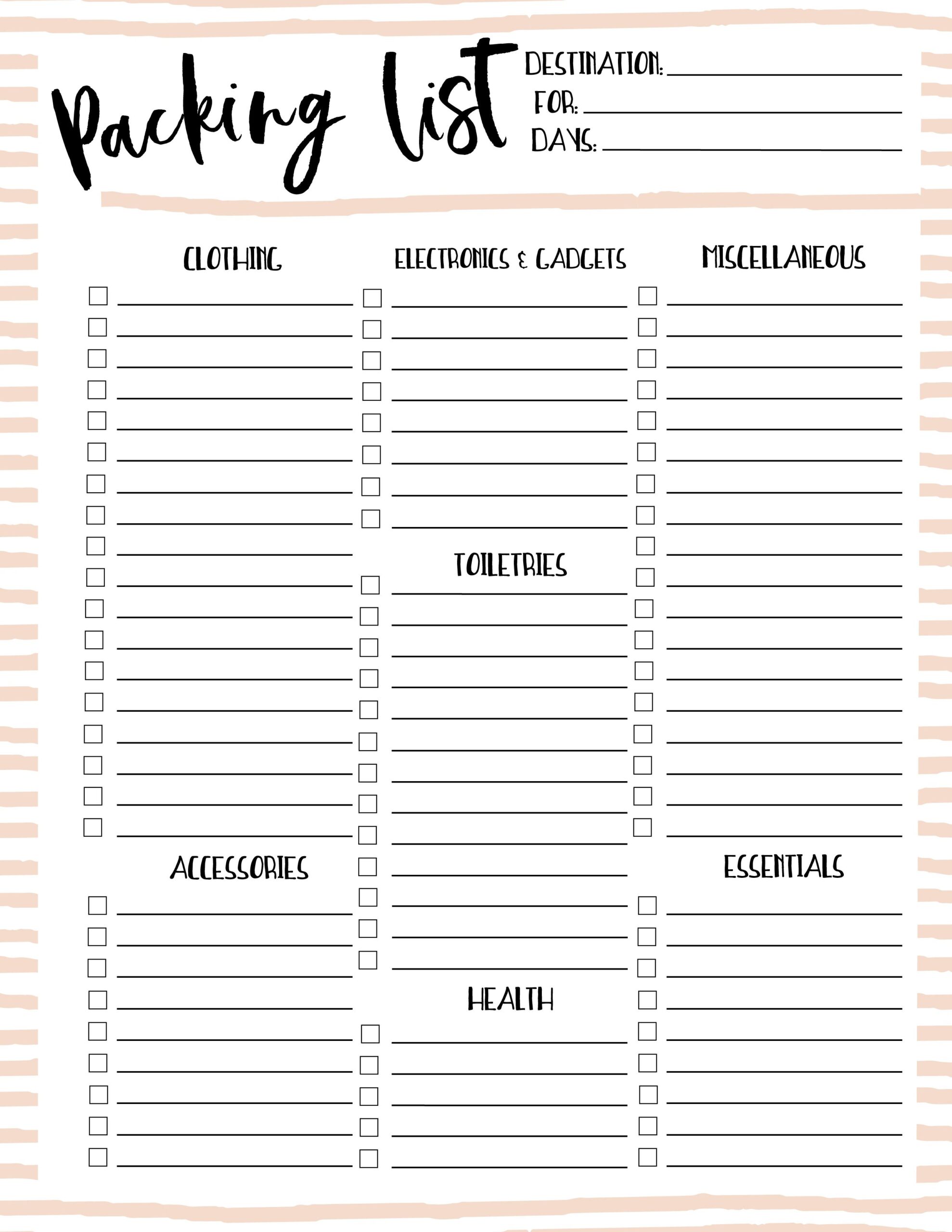Simple Blank Packing List Template Simple Blank Packing List Template