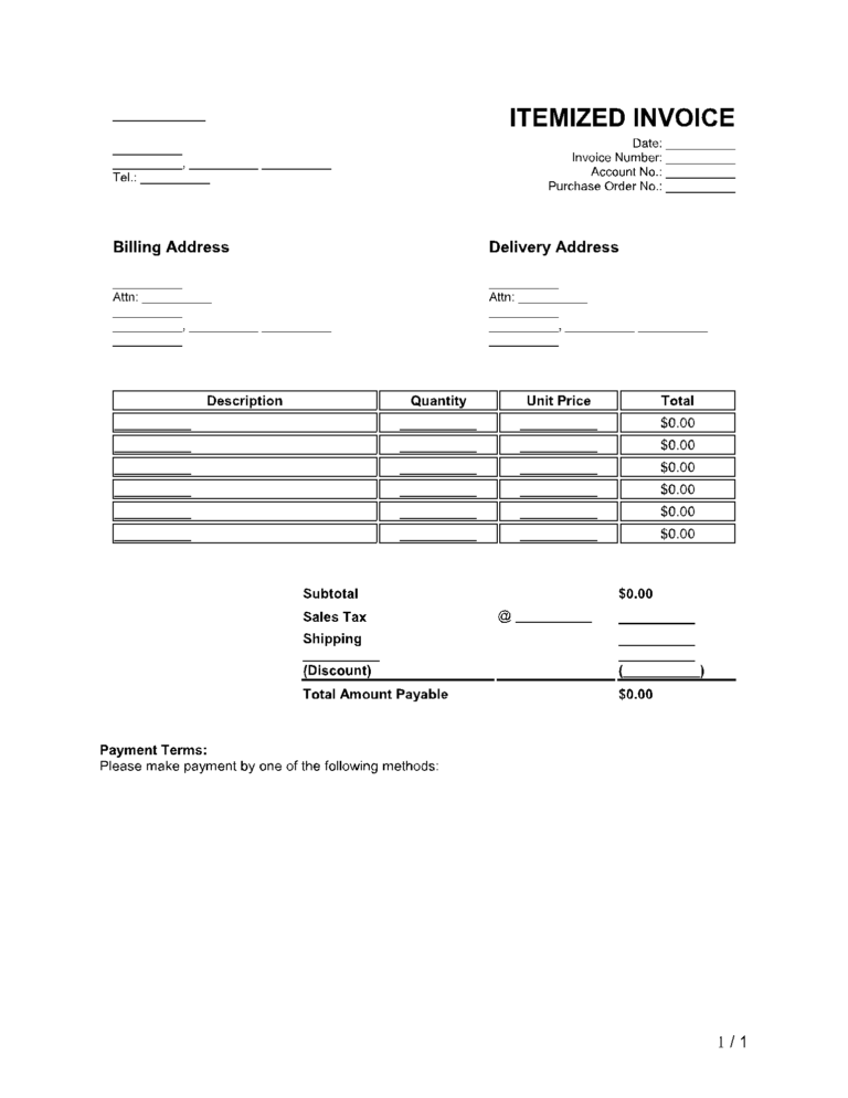 Free Printable Itemized Invoice Template