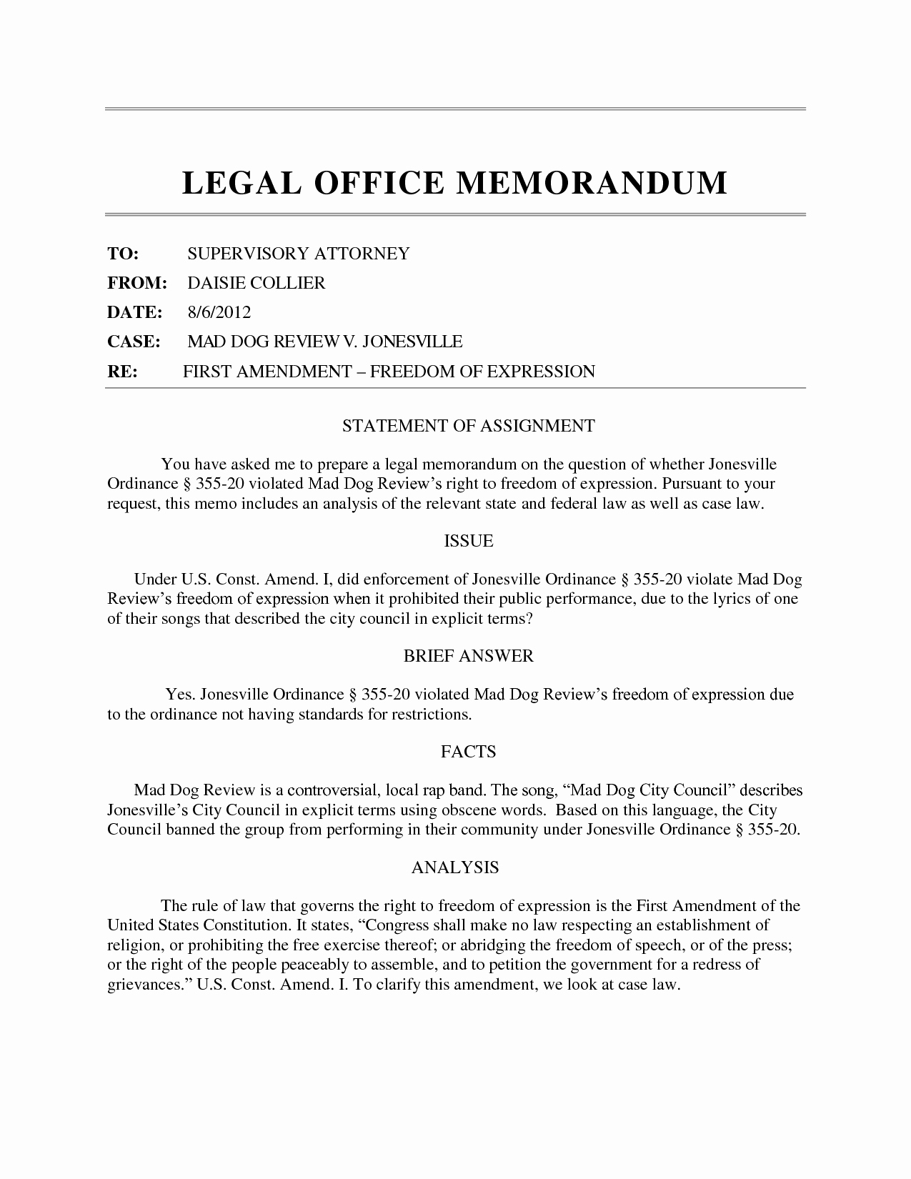 Simple Legal Memo Template Simple Legal Memo Template