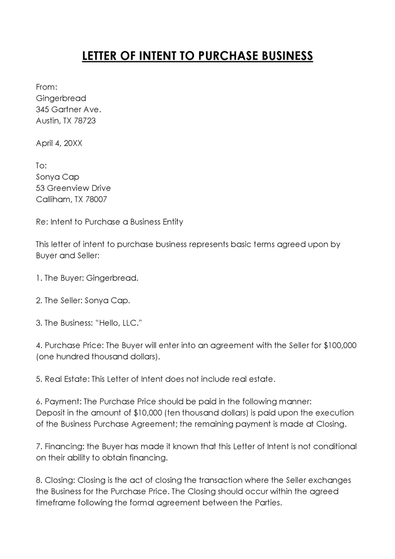 Simple Letter of Intent to Purchase a Business Simple Letter of Intent to Purchase a Business