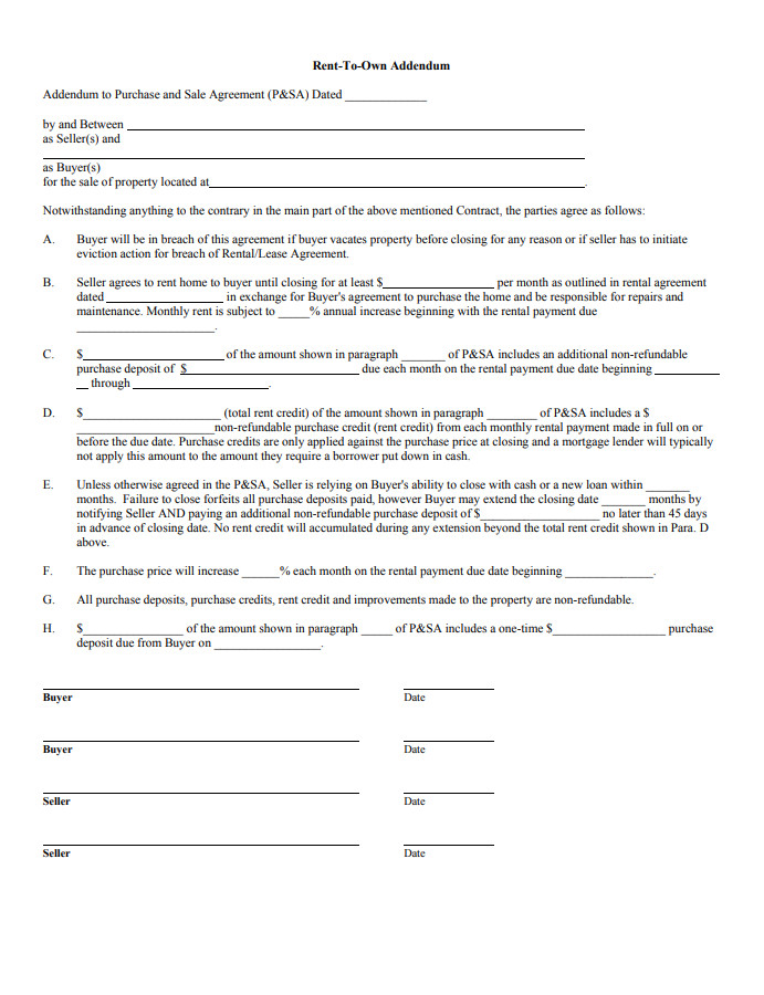 Simple Rent To Own Agreement Template
