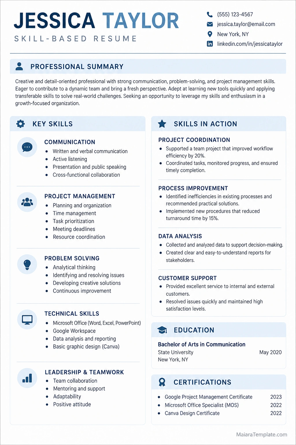 Skill-Based Resume Template Skill-based resume template example highlighting professional skills, achievements, education, and certifications