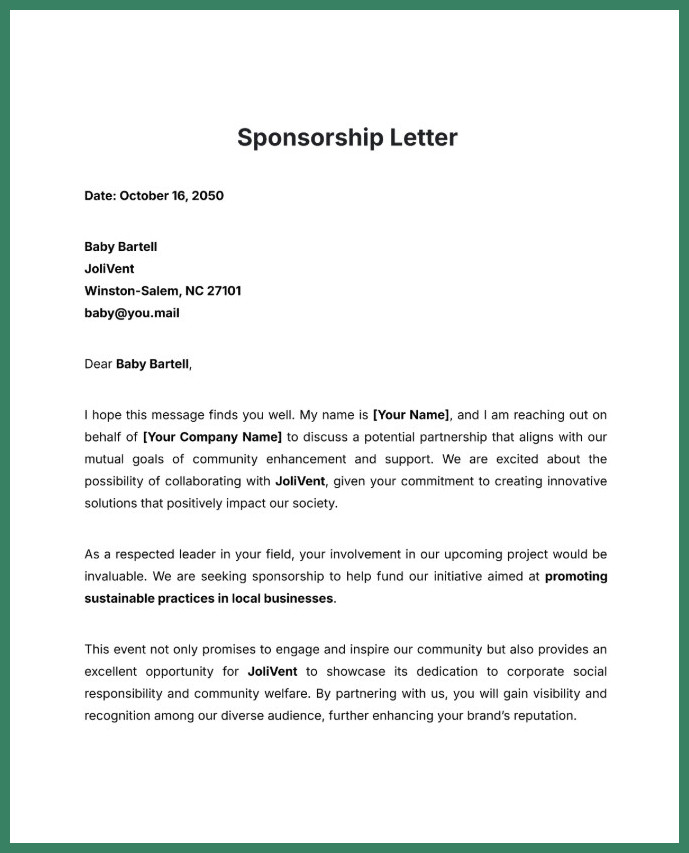 Sponsorship Letter Template Sample Sponsorship Letter Template Sample